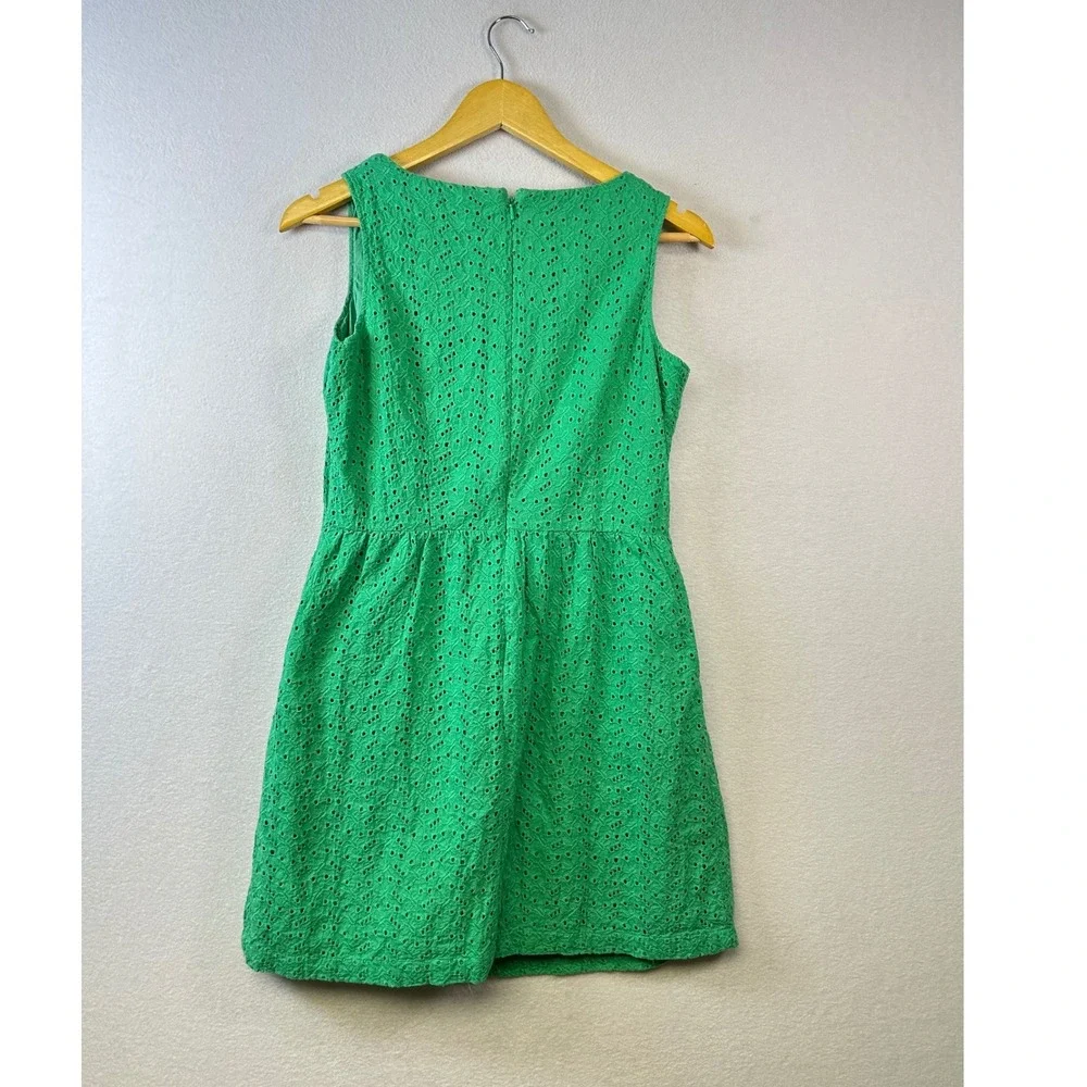 LLBean‎ Green Eyelet V Neck Sleeveless A Line Dress Size 4